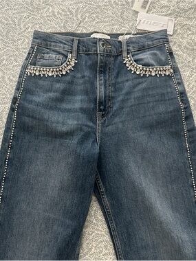 MET Italian Denim Dark Blue Straight Leg Jeans with Crystal Trim